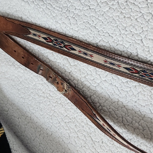 Western Vintage Geuine Tooled Leather Aztec Print Distressed Destroyed Belt - Picture 9 of 10